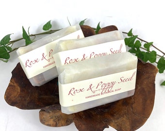 Rose & Poppy Seed Handmade Soap Vegan Herbal Soap Rose scented Poppy seed exfoliating bar soap Wholesale Soap