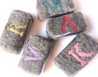 Monogram Felted Soap, Handmade Herbal soap bar soap, Personalized letter felted soap Bar, heather grey wool