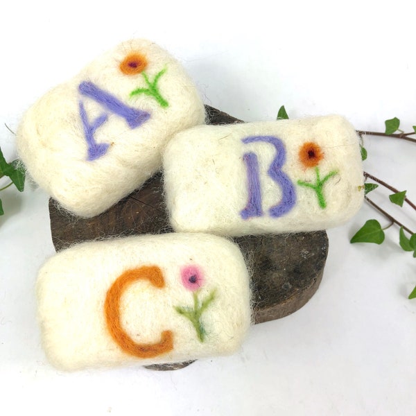 Monogram Felted Soap/ Handmade Herbal soap bar soap/ Wool felted Letter bar soap/ Custom order