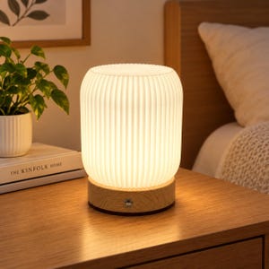 Cordless Touch Table Lamp, Rechargeable LED Night Light with Natural Wood Base, Stepless Dimming, Type-C Charging,