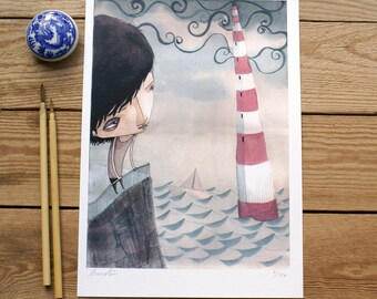 ART PRINTS // lighthouse child // illustration watercolor