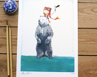 ART PRINTS- Bear Fishing- A3