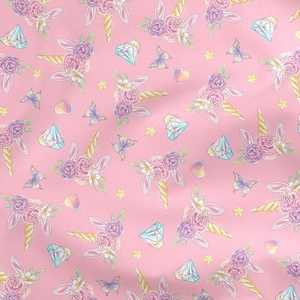 Pink Unicorn Horn Fabric Unicorn Fabric by the Half Metre Fabric for Little Girls 100% Cotton Poplin Pink 50cm image 1