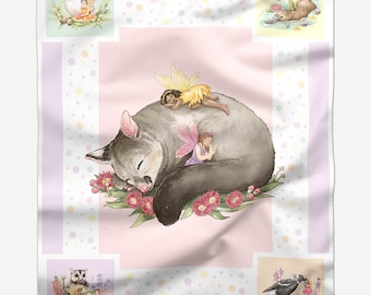 Australian Fairy Fabric Panel for Quilt Making | Fairy and Brushtail Possum | 100% Cotton Quilting Fabric | 1 Panel