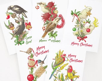 Australian Birds Christmas Cards - Single Card or Set of 5 | Australian Christmas Card Pack | Blank Inside Cards | A6 Size