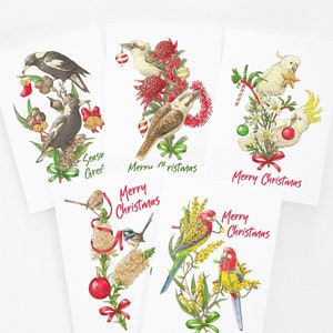 Australian Birds Christmas Cards - Single Card or Set of 5 | Australian Christmas Card Pack | Blank Inside Cards | A6 Size