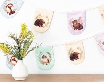 Australian Animals Bunting, Australian Nursery Decor Wall Art, Handmade Cotton Bunting Flags, New Baby Gift, Baby Shower