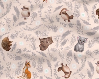 Australian Animal Fabric | Cute Baby Animal Fabric | 100% Cotton Quilting Fabric | Small Animal Scatter Print | Pink | 50cm