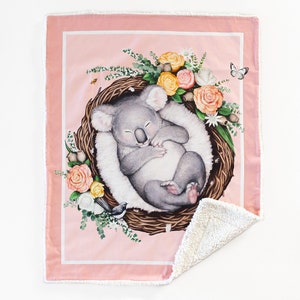 Koala Cuddle Fleece Blanket - Perfect for Australian themed Nursery or New Baby Gift