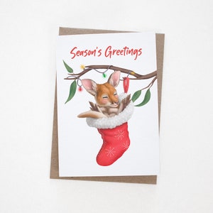 Cute Kangaroo Christmas Card | Australian Christmas Card Pack Set of 4 | Blank Inside Cards | A6 Size