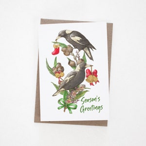 Magpies Christmas Card | Australian Birds Christmas Cards | Australian Christmas Card Pack | Blank Inside Cards | A6 Size