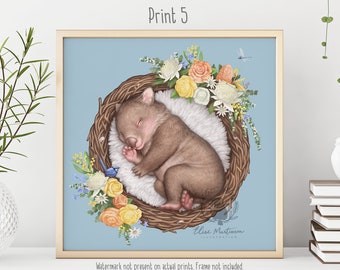 Cute Baby Wombat Art Print, Australian Animal Nursery Decor, Home Decor, Australiana Themed Nursery Art, Gift for Baby Shower