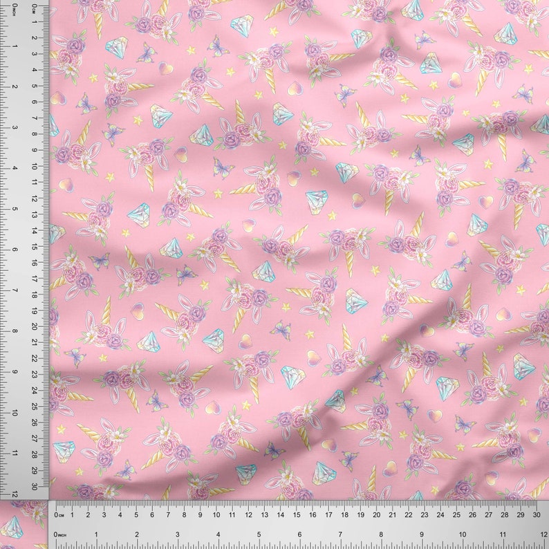 Pink Unicorn Horn Fabric Unicorn Fabric by the Half Metre Fabric for Little Girls 100% Cotton Poplin Pink 50cm image 2