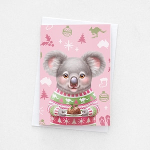 Koala Christmas Card | Cute Ugly Christmas Sweater Australian Animal Card | Blank Inside Card | A6 Size