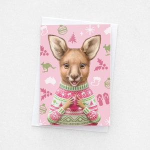 Kangaroo Christmas Card | Cute Ugly Sweater Australian Animal Card | Blank Inside Card | A6 Size