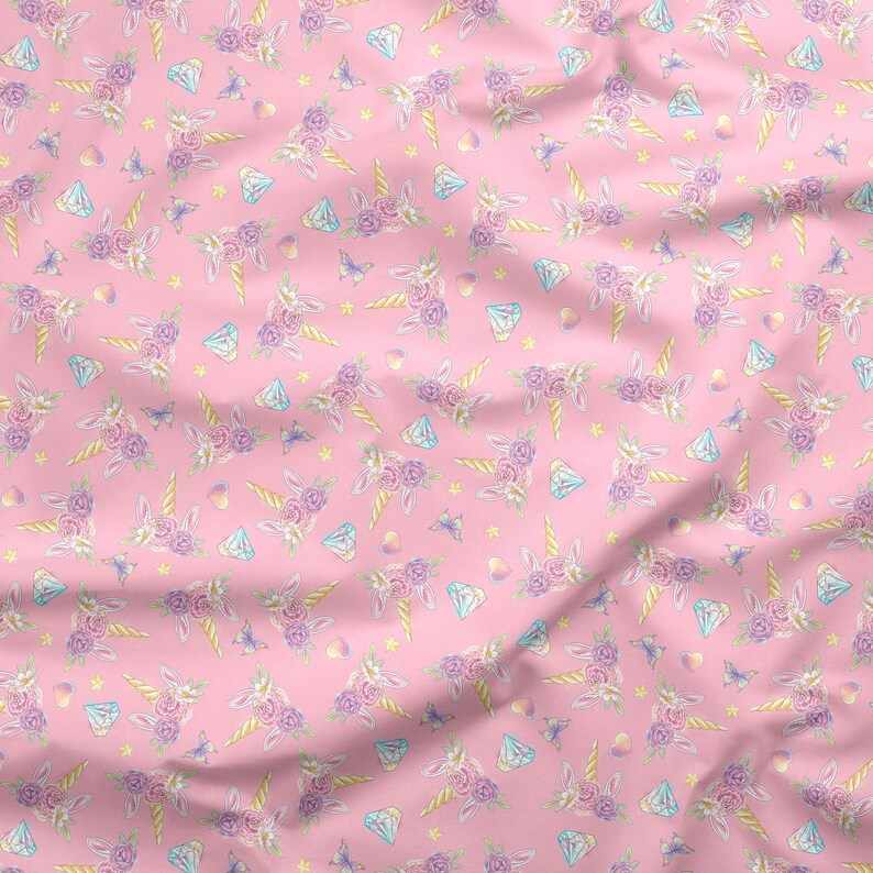 Pink Unicorn Horn Fabric Unicorn Fabric by the Half Metre Fabric for Little Girls 100% Cotton Poplin Pink 50cm image 1