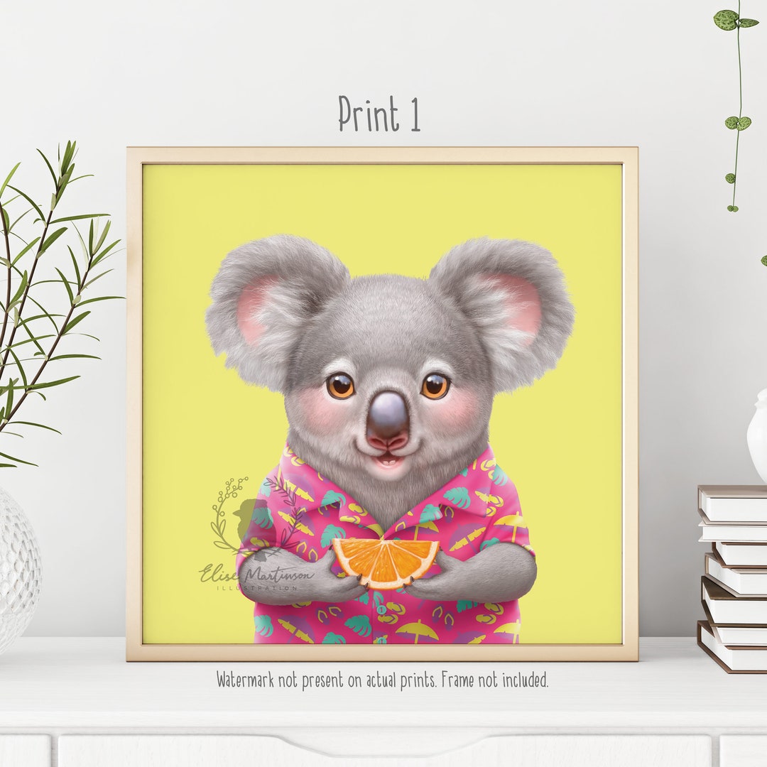 Koala Print, Australian Animal, Australian Kids Room Wall Art, Bright