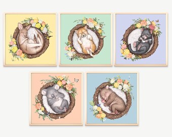 Baby Australian Animal Prints, Cute Australian Themed Nursery Prints, Australiana, Wombat, Koala, Dingo Roo, Tasmanian Devil, Kangaroo