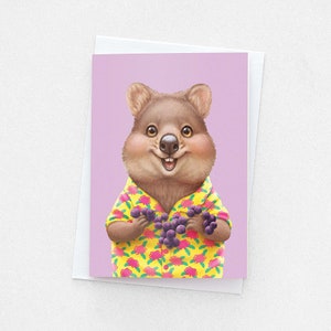 Quokka Greeting Card, Australian Birthday Card A6 Cute Aussie Animal Summer Fun, Blank Inside Card, A6 Size