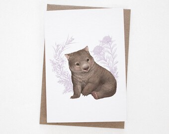 Wombat Greeting Card | Cute Australian Animal | Blank | Everyday Card or Gift for New Baby | A6 Size