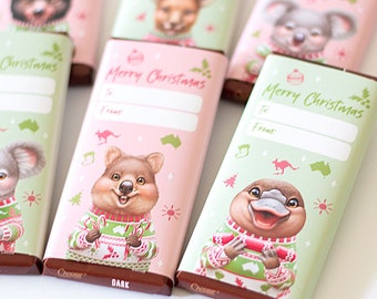 Printable Chocolate Wrappers, Australian Christmas Animals, to fit Aldi Choceur 40g Bars, Last Minute Christmas Gift, Teacher Gifts,