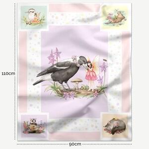 Australian Fairy and Magpie Fabric Panel for Quilt Making Cute Baby or Girls Quilt Panel 100% Cotton Quilting Fabric 1 Panel image 2