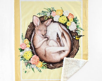 Kangaroo Cuddle Fleece Blanket - Perfect for Australian themed Nursery or New Baby Gift