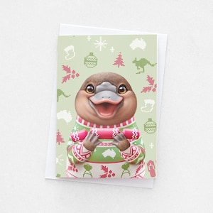 Platypus Christmas Card | Cute Ugly Sweater Australian Animal Card | Blank Inside Card | A6 Size