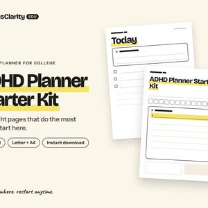 Kit di base per la pianificazione di studenti universitari con ADHD, 12 pagine di focalizzazione senza data (download in PDF), sistema di focalizzazione giornaliera con pagine per la condivisione di idee.