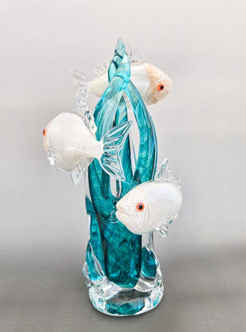 Hand-blown Glass Fish Sculpture – Ocean-inspired Art With Flowing Waves ...
