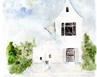 Alys Beach Watercolor Art Print: 30A Florida Coastal Landscape