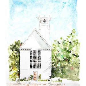 Seaside Chapel Watercolor Art Print: 30A Beach Landscape From Local Artist