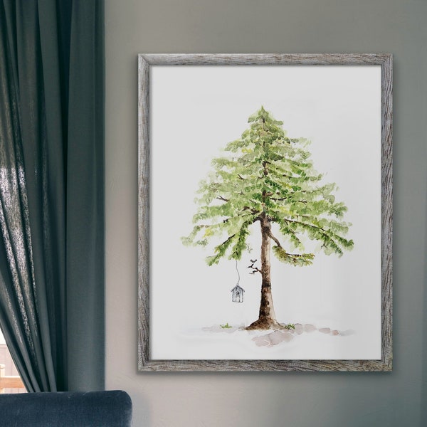 tree art, watercolor evergreen tree print,  spruce tree watercolor painting, holiday, housewarming, gift for him, office art print, nursery