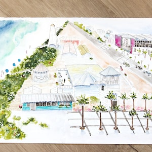 Seaside Florida Watercolor Print: 30A Aerial Beach Art