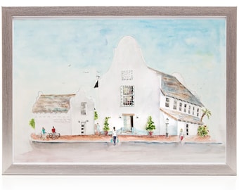 Rosemary Beach Town Hall Art Print: 30A Florida Seaside Watercolor