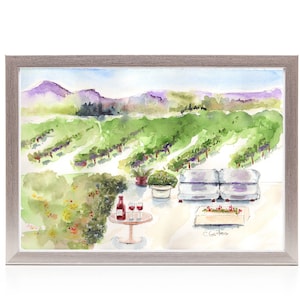 Sonoma California vineyard watercolor art print, Napa valley wine country watercolor painting, Howell mountain, business gift, teacher gift