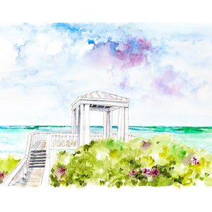 Seaside Beach Savanah Pavilion Art Print: 30-A Watercolor Landscape Local Artist&#39;s Original