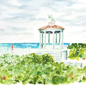 Seaside Beach Pensacola pavilion watercolor art,  travel Rosemary beach area and visit the beach pavilions, local art from local artist