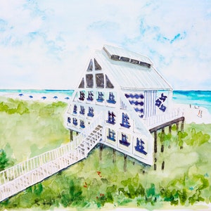 Seaside Beach Watercolor Art Print: West Ruskin Pavilion, Florida