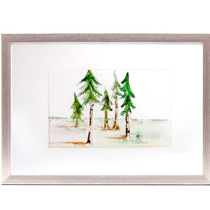 Simple art, Original landscape watercolor painting, long leaf pine tree forest, office art, waiting room decor, office decor, pine tree art