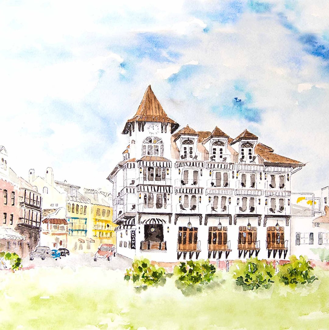The Pearl Hotel at Inlet Beach. A Beautiful Watercolor Print of the
