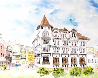 The Pearl Hotel Watercolor Print: Rosemary Beach 30A,  Art local area artist