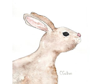 Bunny Rabbit  watercolor wall decor art print, shower gift idea, spring decor, kid nursery decor children's art print, Gender neutral