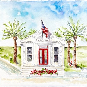 Seaside post office best selling 30-A beach art print, Florida beach house watercolor painting, South Walton County beach art print
