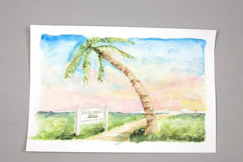 Rosemary beach 30a palm tree original art watercolor Florida Etsy