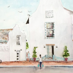 Rosemary Beach Town Hall Wedding, Personalized Watercolor Wedding Art