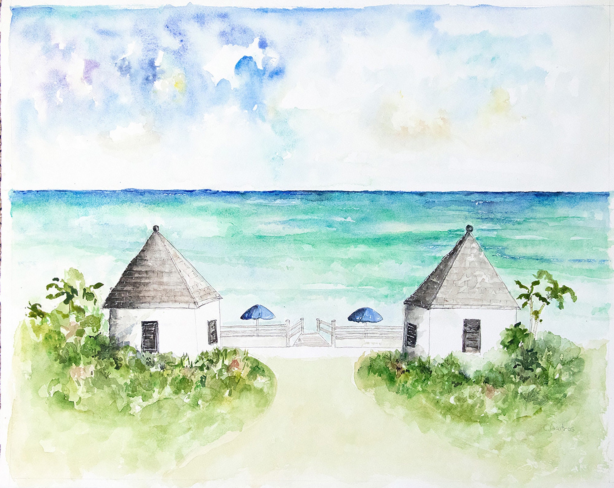 Rosemary Beach Watercolor Painting Beach Landscape Watercolor Etsy