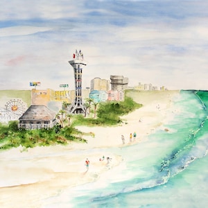 Panama City Beach watercolor artwork, miracle strip parkway,  coastal watercolor print, Bay county Florida local artist watercolor art print
