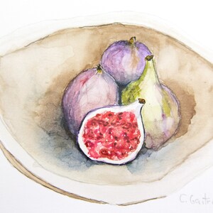 Original  watercolor fig bowl, simple watercolor art, hand painted figs, original painting, cottage art, kitchen wall art, housewarming gift