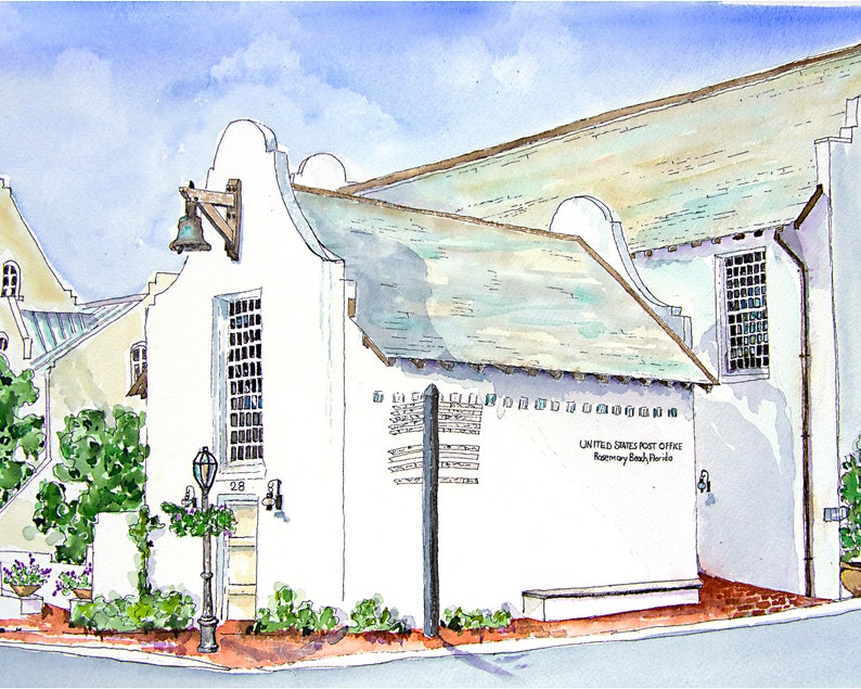 Rosemary Beach Post Office Watercolor Art Print Rosemary Etsy